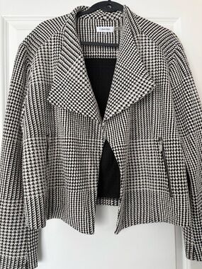 Calvin Klein Black & White Houndstooth Open Front Jacket